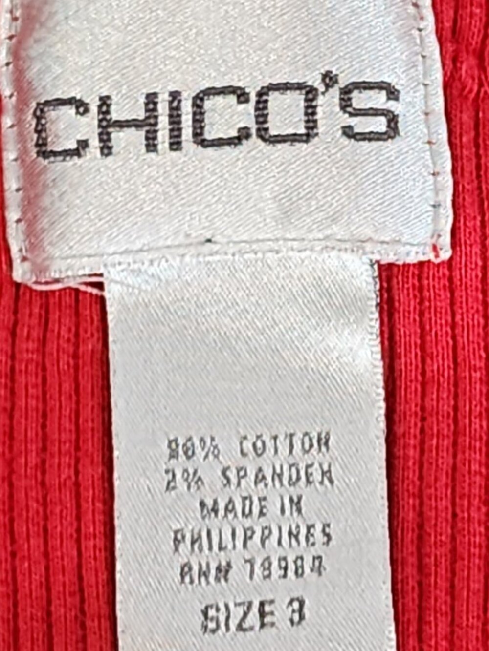 Chico's Red Ribbed Cotton Span Lace Neckline Straps Tank Top Chico Sz 3 US XL 16 - Picture 13 of 16